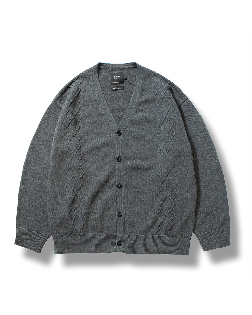 ARGYLE CABLE KNIT CARDIGAN CHARCOAL