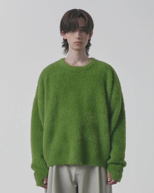 CROPPED HAIRY ROUND NECK KNIT_LIGHT GREEN